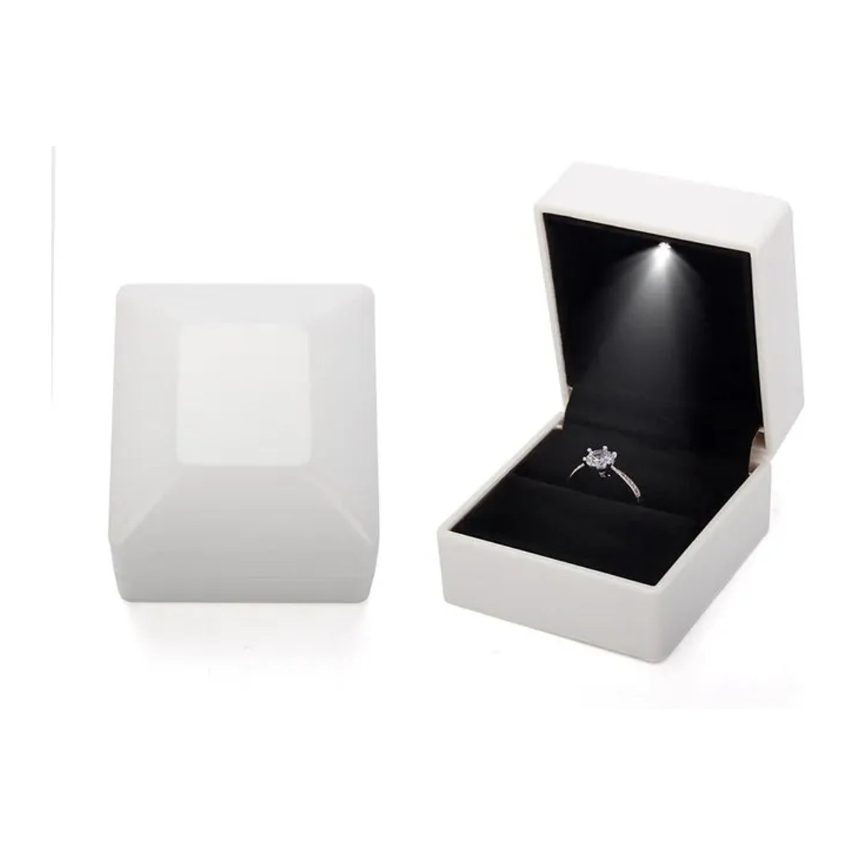 Hochwertige Schmuckschatulle mit LED-Licht in Weiß für Ringe, Armbänder und Halsketten - Bild 1