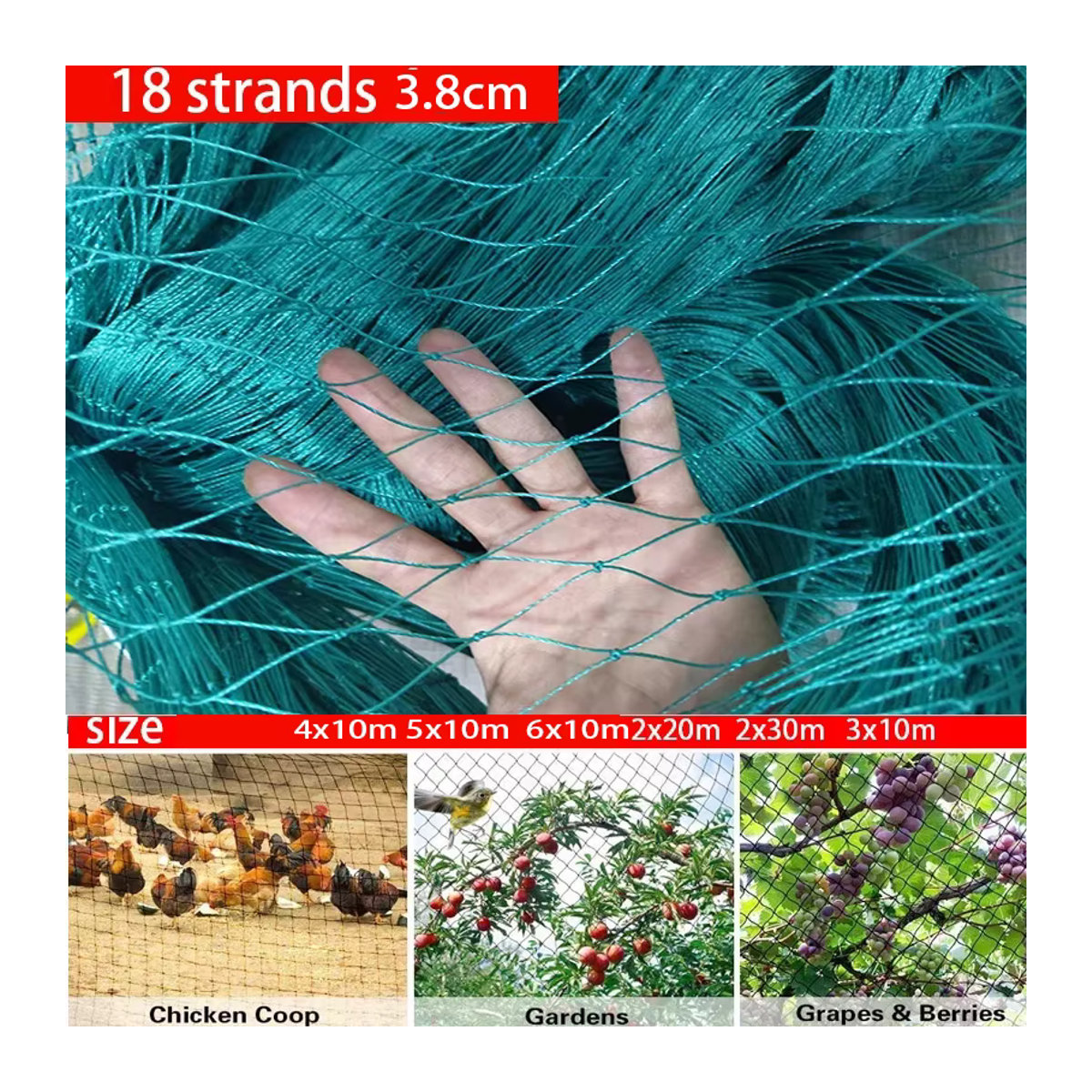 Hochwertiges Anti-Vogelnetz aus Nylon für Gärten, Obstgärten und Weinberge - Bild 2
