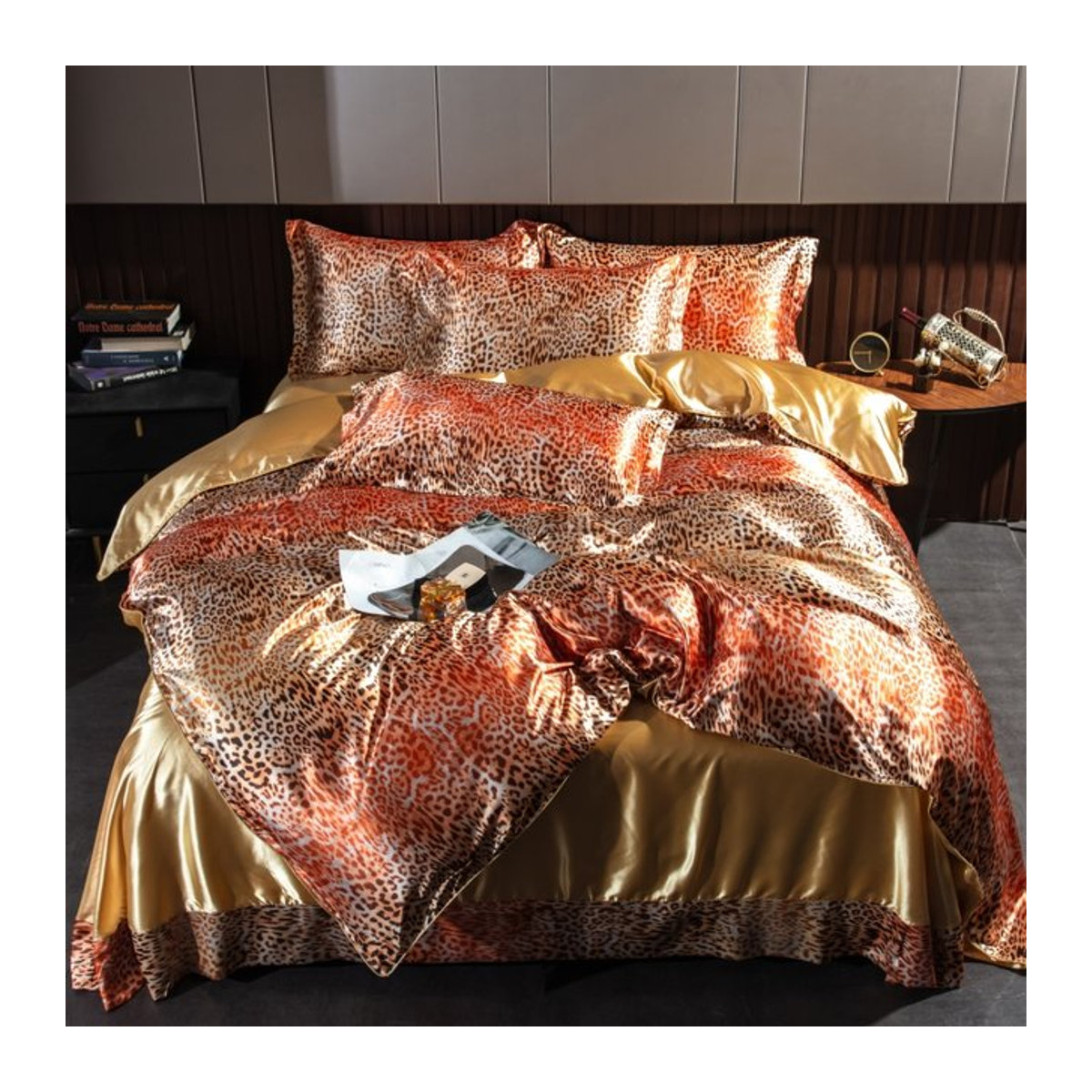 Hochwertiges Bettwäsche-Set aus Seidensatin mit Print für Einzelbett, Doppelbett oder Queen-Size-Bett in weicher und seidiger Ausführung - Bild 1