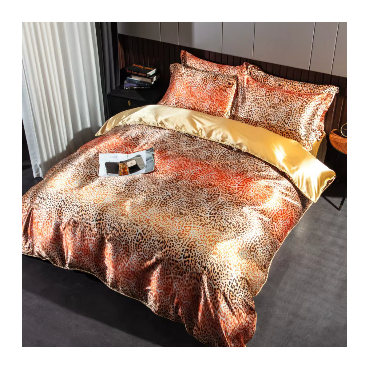 Hochwertiges Bettwäsche-Set aus Seidensatin mit Print für Einzelbett, Doppelbett oder Queen-Size-Bett in weicher und seidiger Ausführung - Bild 3