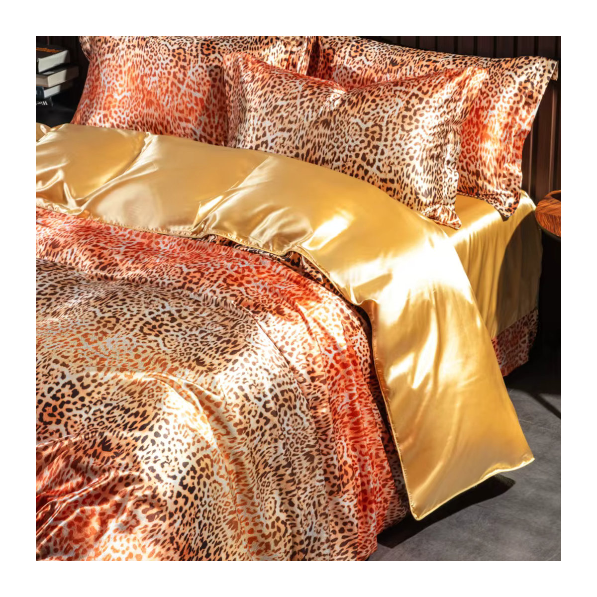 Hochwertiges Bettwäsche-Set aus Seidensatin mit Print für Einzelbett, Doppelbett oder Queen-Size-Bett in weicher und seidiger Ausführung - Bild 4