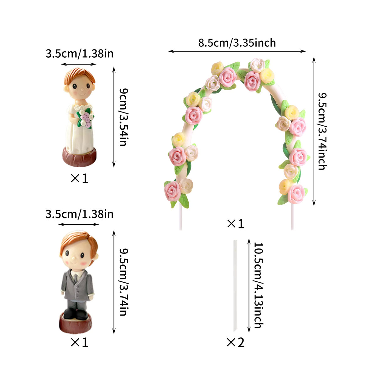 Hochzeit Dekoration Braut und Bräutigam Figuren aus Kunstharz mit Rosenbögen für Valentinstag und Kuchen als Dessert Topper in Mehrfarbig - Bild 2