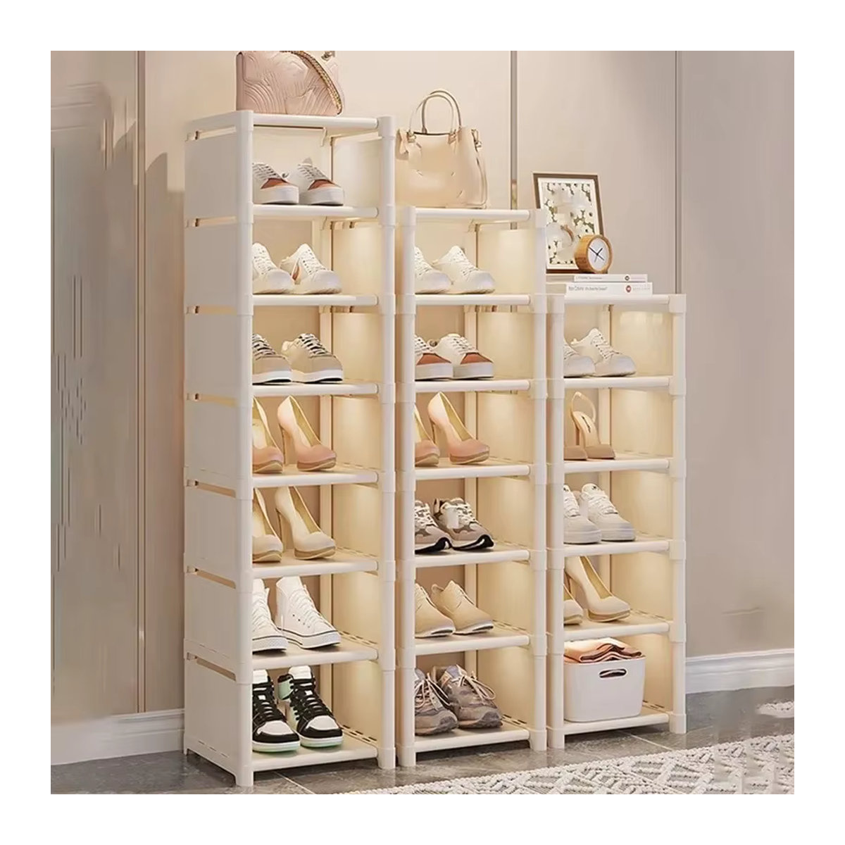 HOCOSHINE Schuhregal Organizer aus Kunststoff in Weiß, minimalistisches Schuhregal zur platzsparenden Aufbewahrung - Bild 3