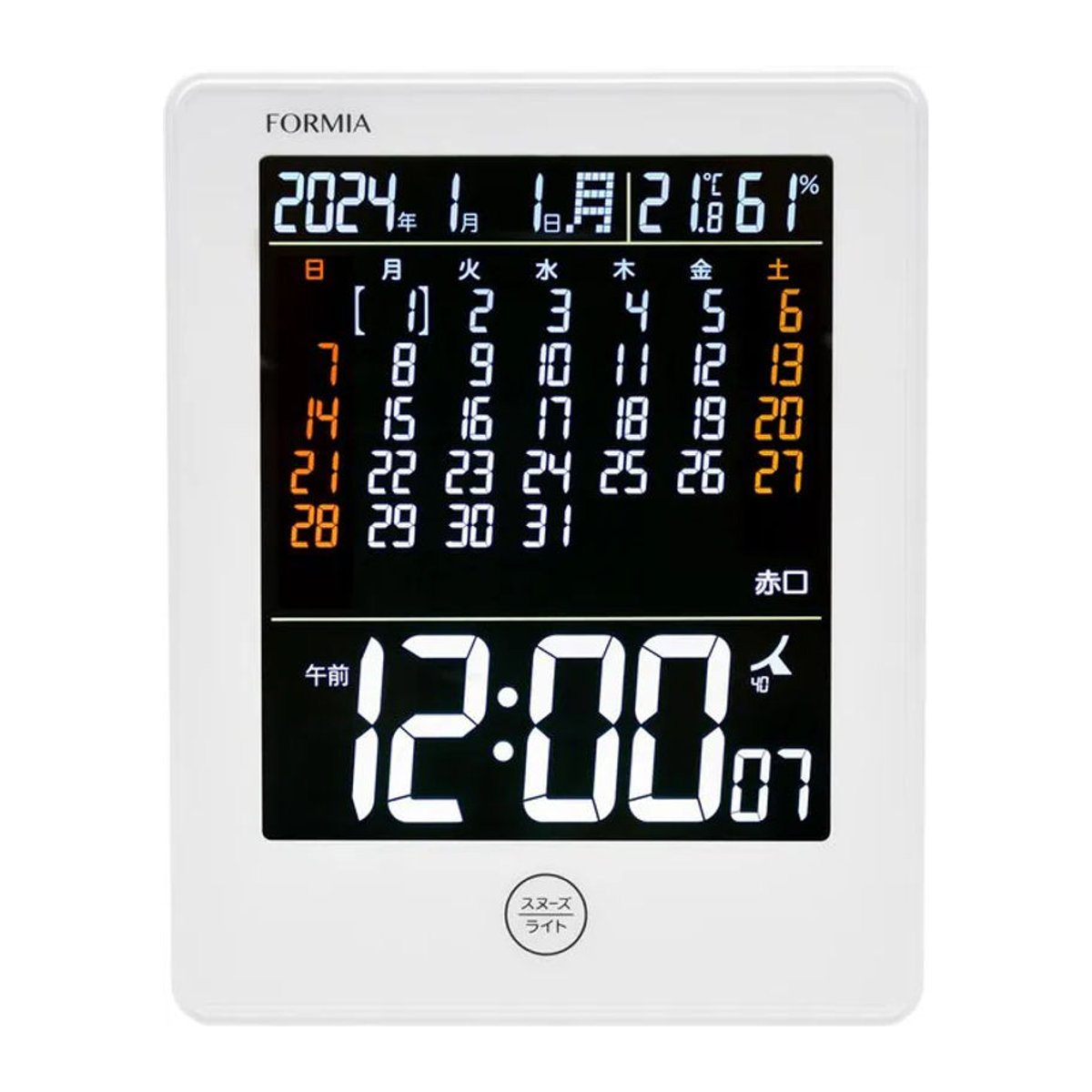Hodogaya Electronics Formia Digitale Funkuhr mit Thermometer und Hygrometer in Weiß - Bild 1