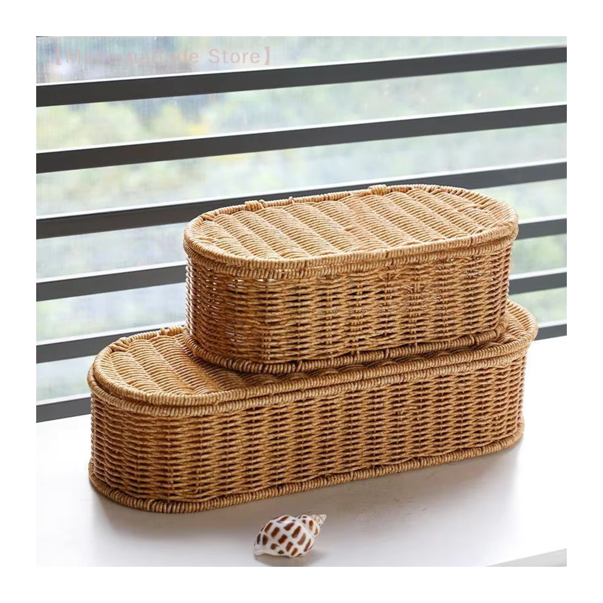 Hoeaden Bohemian Aufbewahrungskorb aus Imitations-Rattan in Braun, oval und stehend - Bild 3