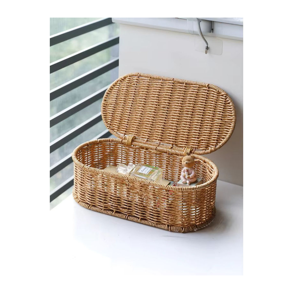 Hoeaden Bohemian Aufbewahrungskorb aus Imitations-Rattan in Braun, oval und stehend - Bild 6