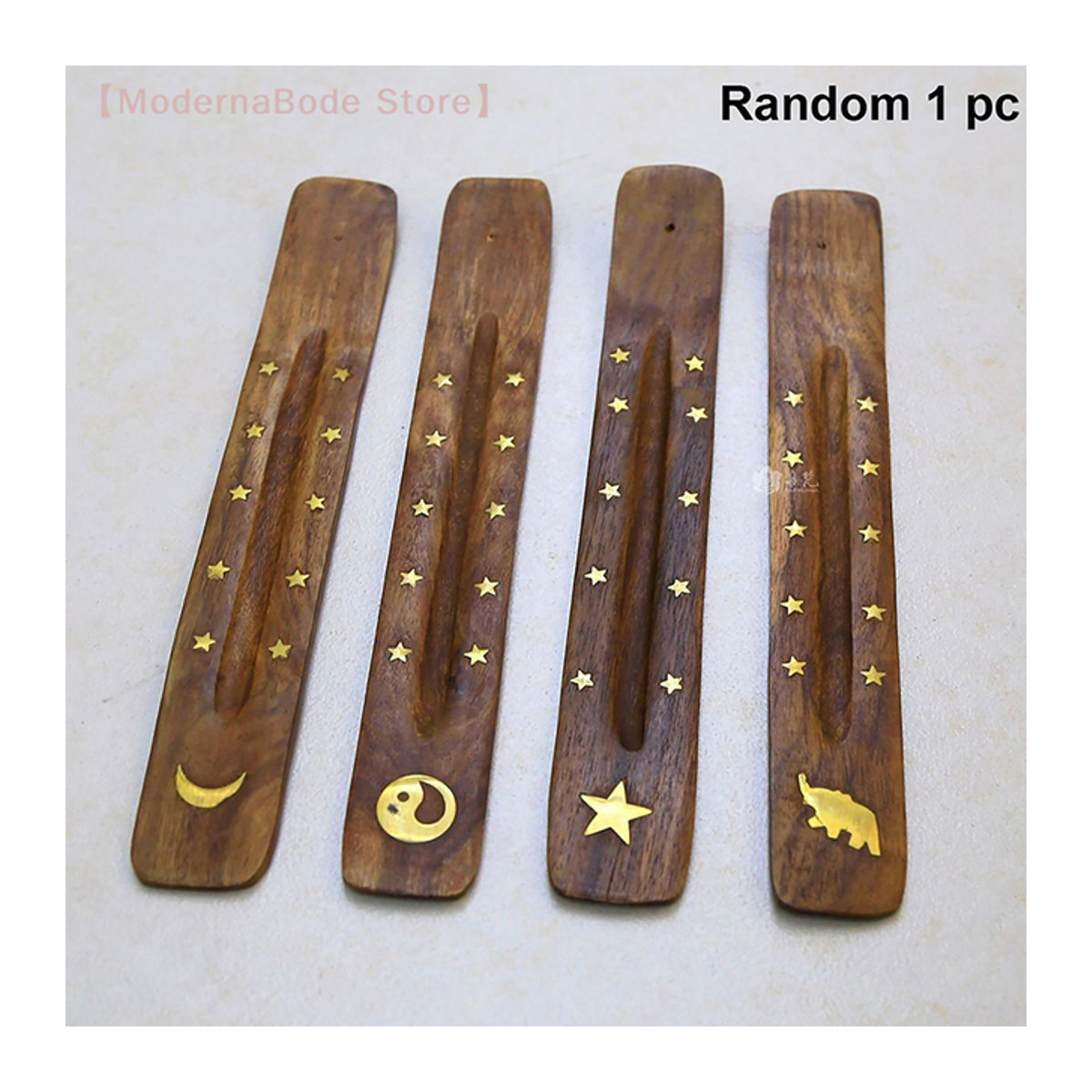 Hoeaden Räucherstäbchenhalter aus natürlichem Holz in Braun mit Ascheauffangschale und Aromatherapie-Platte im Bohemian-Design - Bild 1
