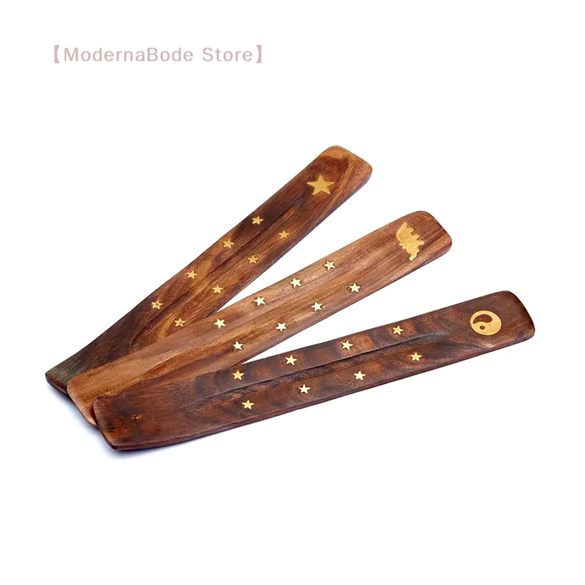 Hoeaden Räucherstäbchenhalter aus natürlichem Holz in Braun mit Ascheauffangschale und Aromatherapie-Platte im Bohemian-Design - Bild 2