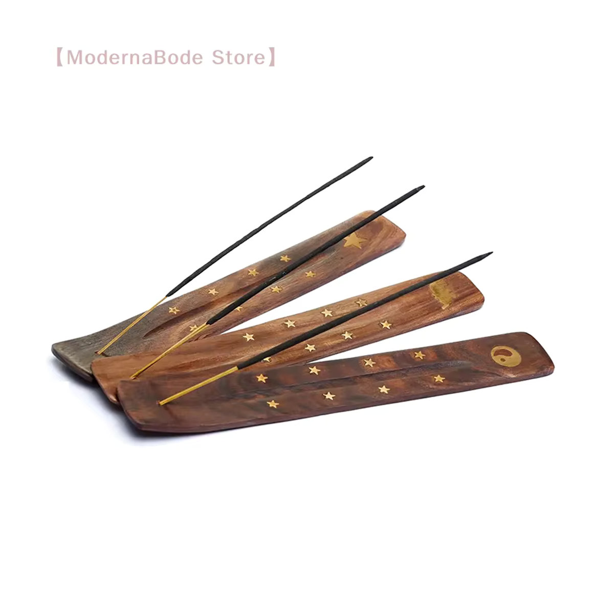 Hoeaden Räucherstäbchenhalter aus natürlichem Holz in Braun mit Ascheauffangschale und Aromatherapie-Platte im Bohemian-Design - Bild 3
