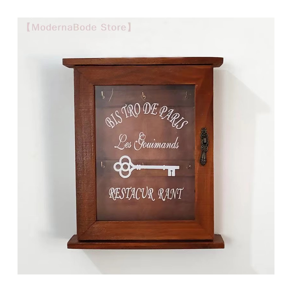 Hoeaden Schlüsselaufbewahrungsbox aus massivem Holz in Braun, Wandmontierte Schlüsselbox im Vintage-Design - Bild 1