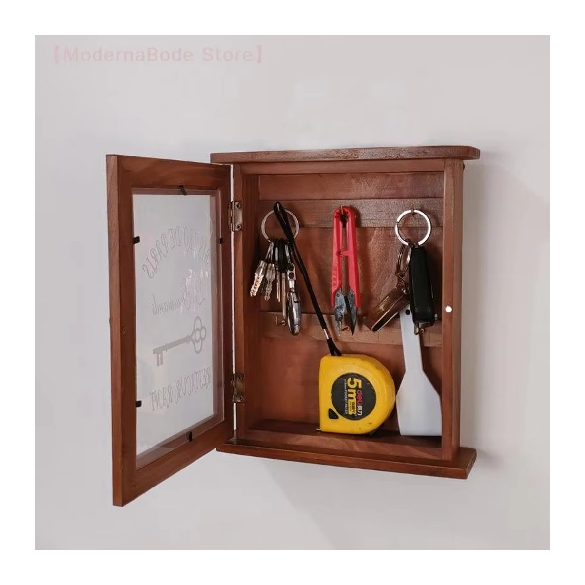 Hoeaden Schlüsselaufbewahrungsbox aus massivem Holz in Braun, Wandmontierte Schlüsselbox im Vintage-Design - Bild 2