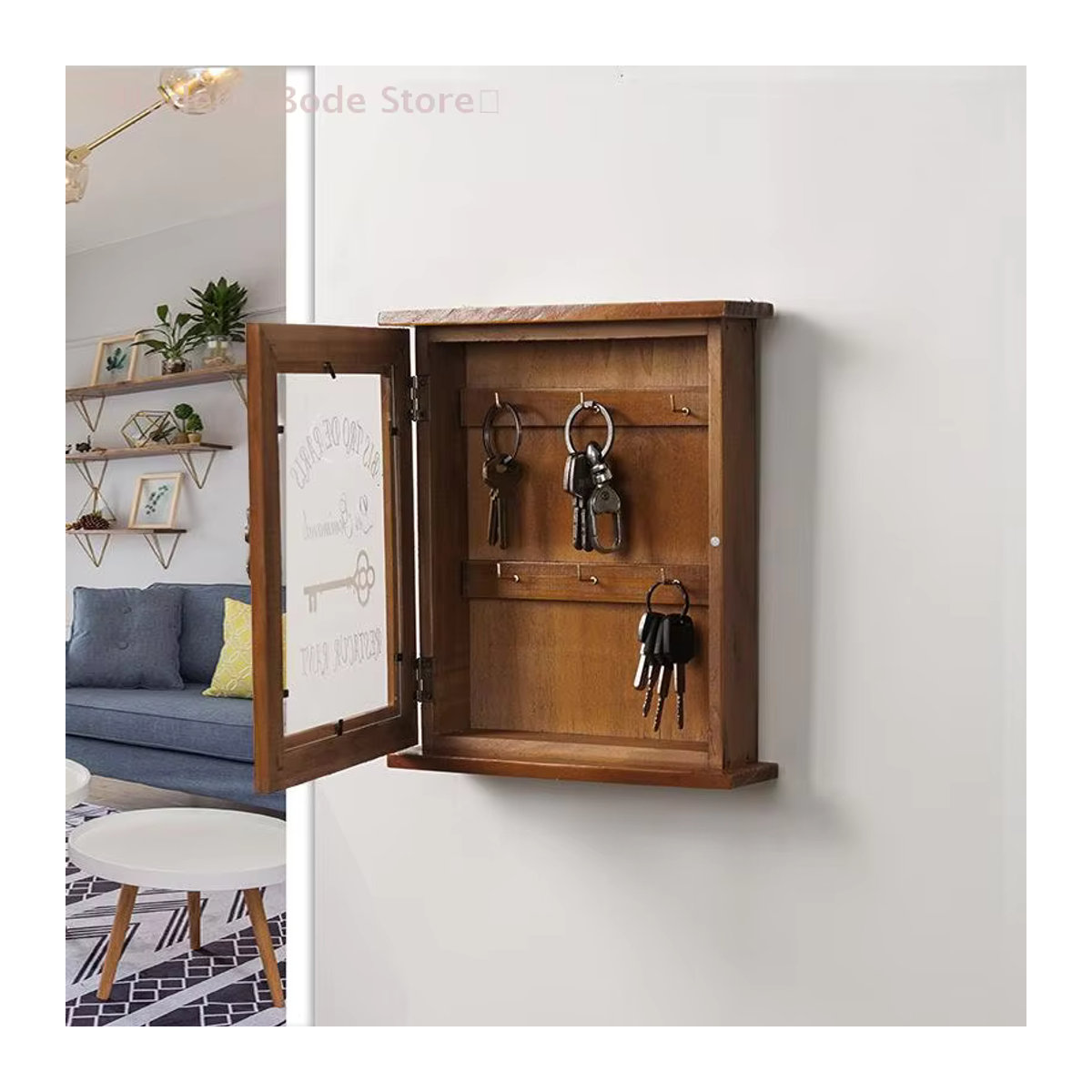 Hoeaden Schlüsselaufbewahrungsbox aus massivem Holz in Braun, Wandmontierte Schlüsselbox im Vintage-Design - Bild 3