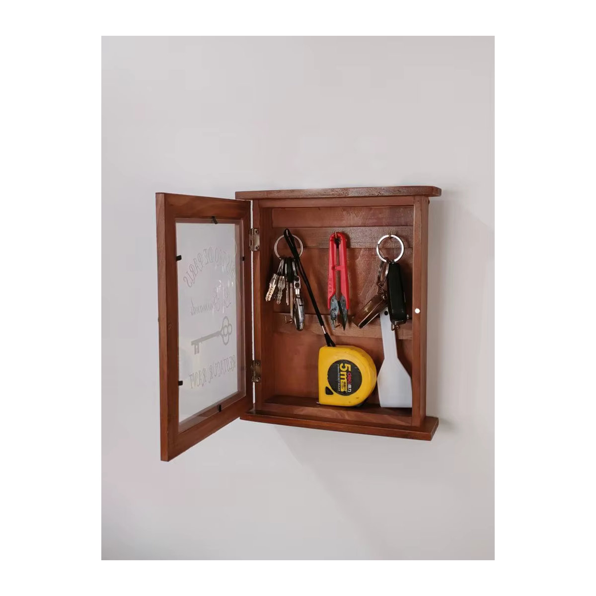 Hoeaden Schlüsselaufbewahrungsbox aus massivem Holz in Braun, Wandmontierte Schlüsselbox im Vintage-Design - Bild 6