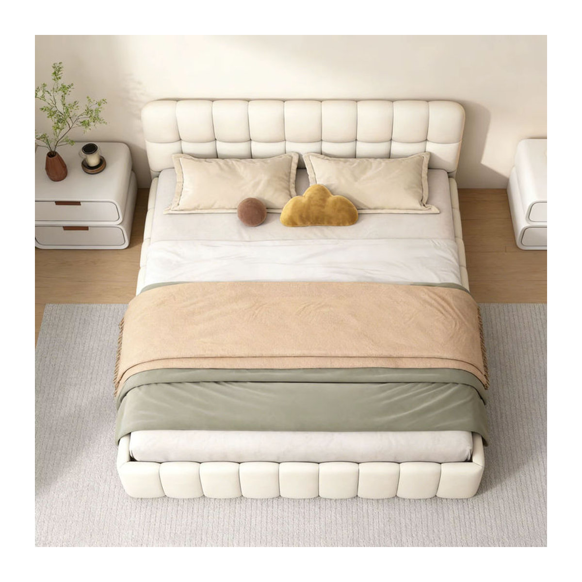 HOFURNI Polsterbett Doppelbett in Beige mit LED Kopfteil und Matratzenfixierung aus Leinenstoff, B/T/H: 140 x 200 cm - Bild 2