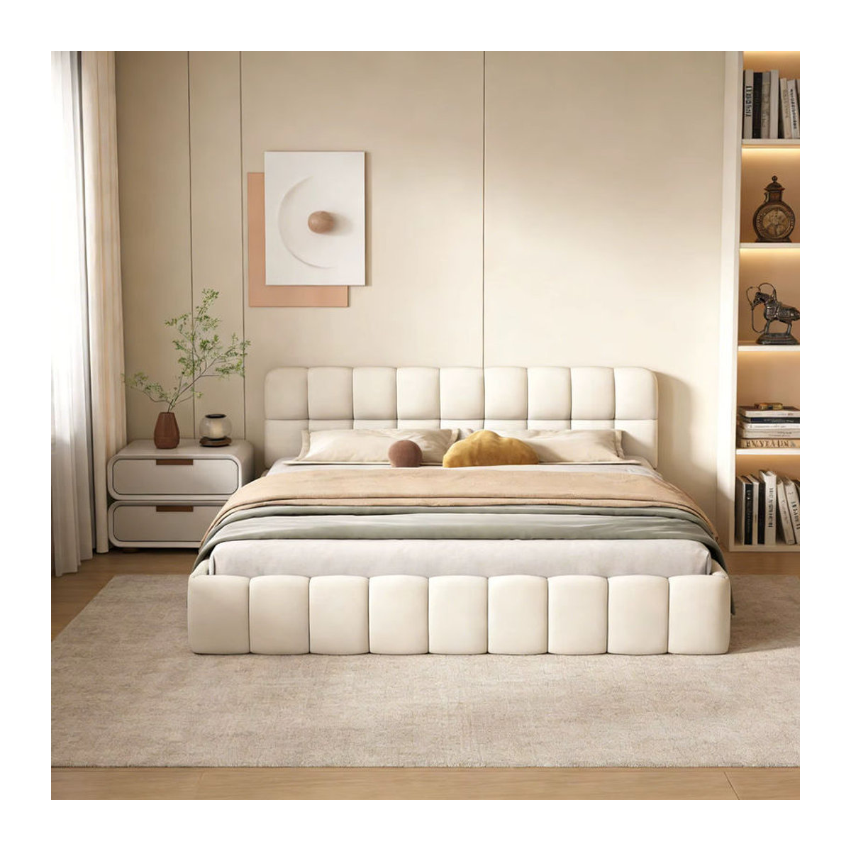 HOFURNI Polsterbett Doppelbett in Beige mit LED Kopfteil und Matratzenfixierung aus Leinenstoff, B/T/H: 140 x 200 cm - Bild 4