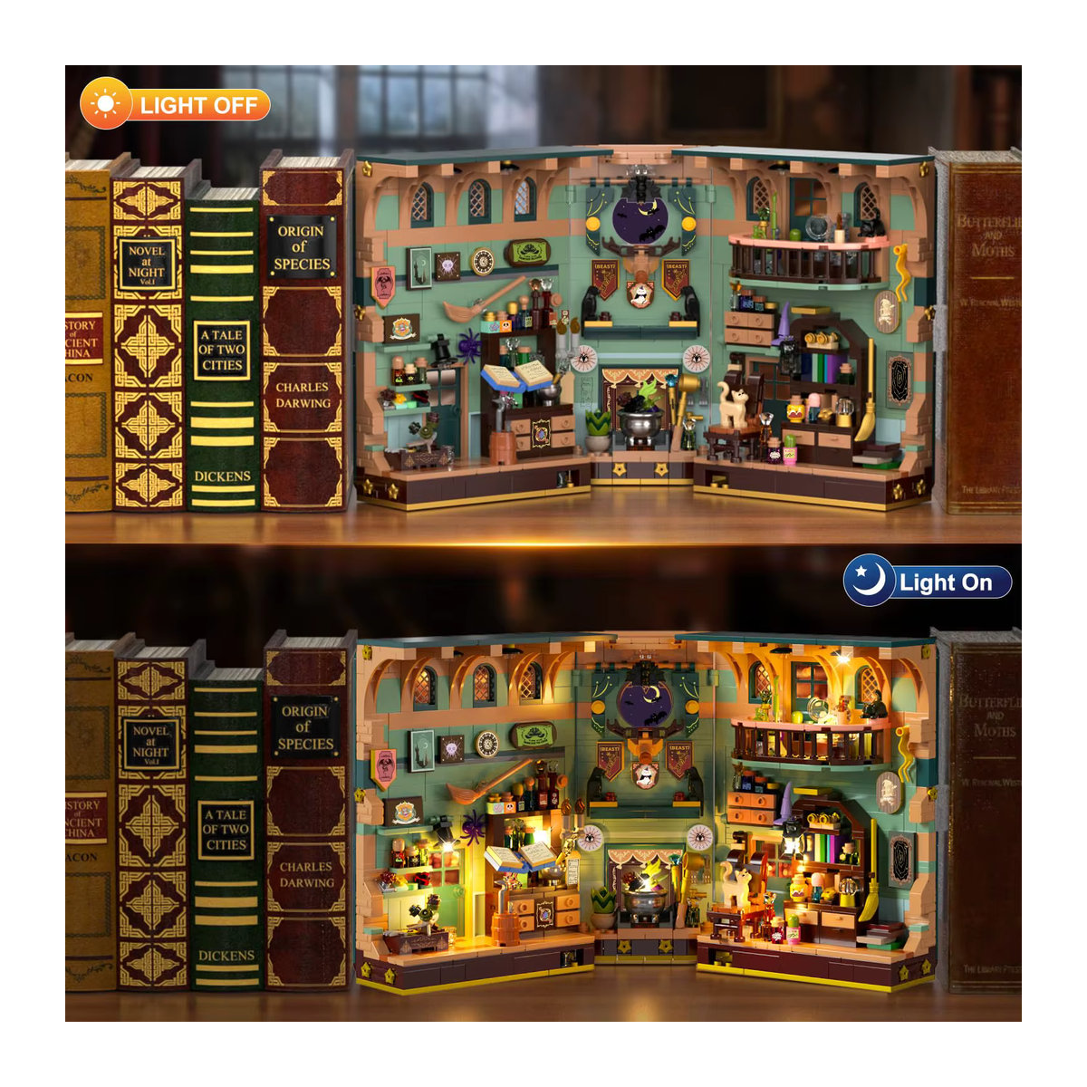 HOGOKIDS Zaubertrank Bücherregal Bauset als Miniaturhaus-Ziegelmodell mit DIY-Buchstütze für Erwachsene und Kinder, mehrfarbig - Bild 4