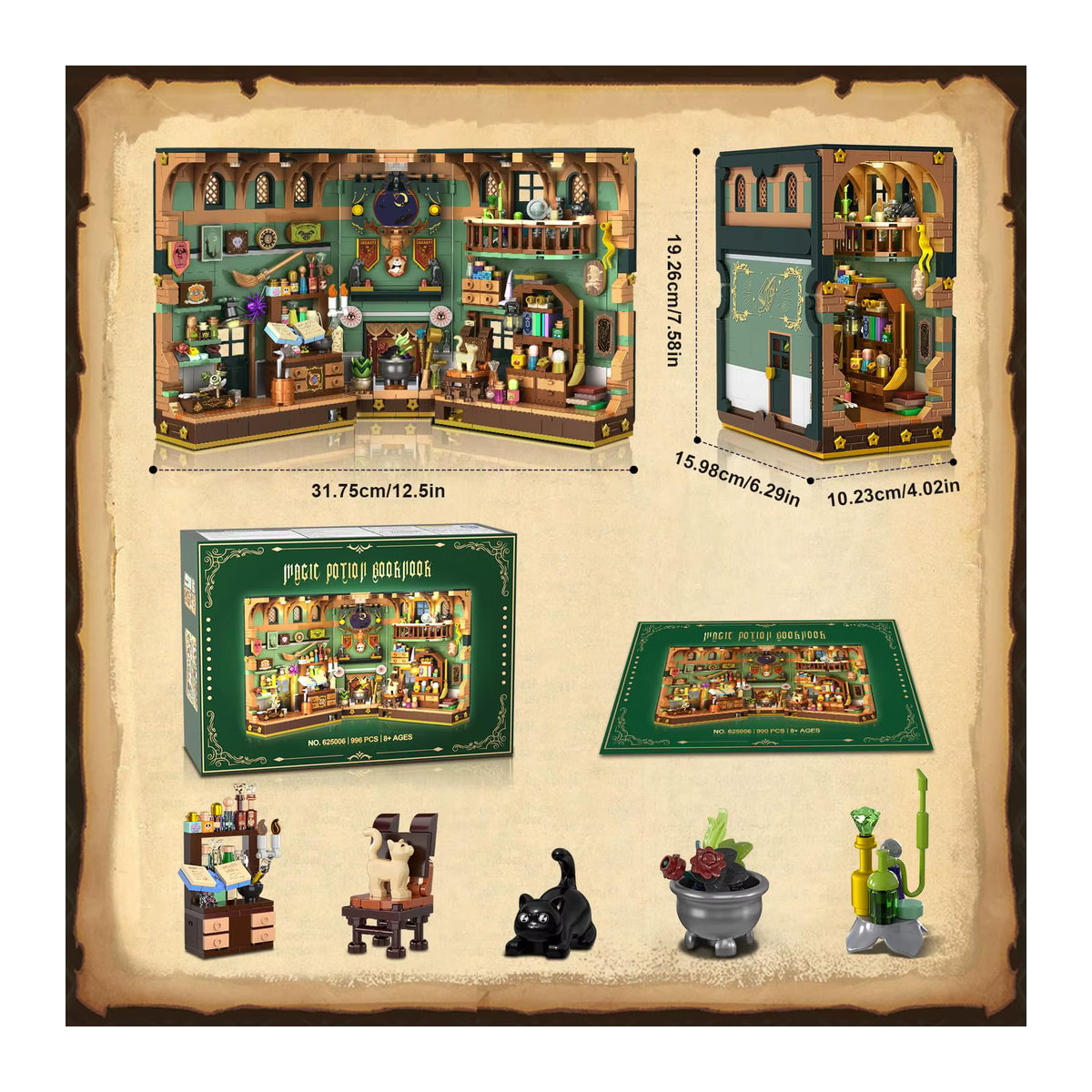 HOGOKIDS Zaubertrank Bücherregal Bauset als Miniaturhaus-Ziegelmodell mit DIY-Buchstütze für Erwachsene und Kinder, mehrfarbig - Bild 6
