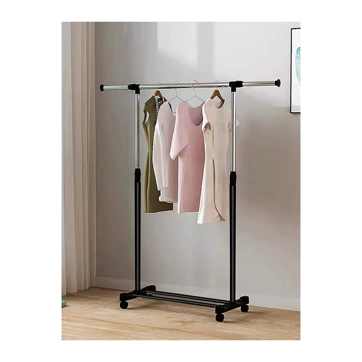 Höhen- und breitenverstellbarer mobiler Kleiderschrank aus Stahl mit 4 Rollen in Schwarz, B: 77 cm, T: 145 cm, H: 158 cm - Bild 3
