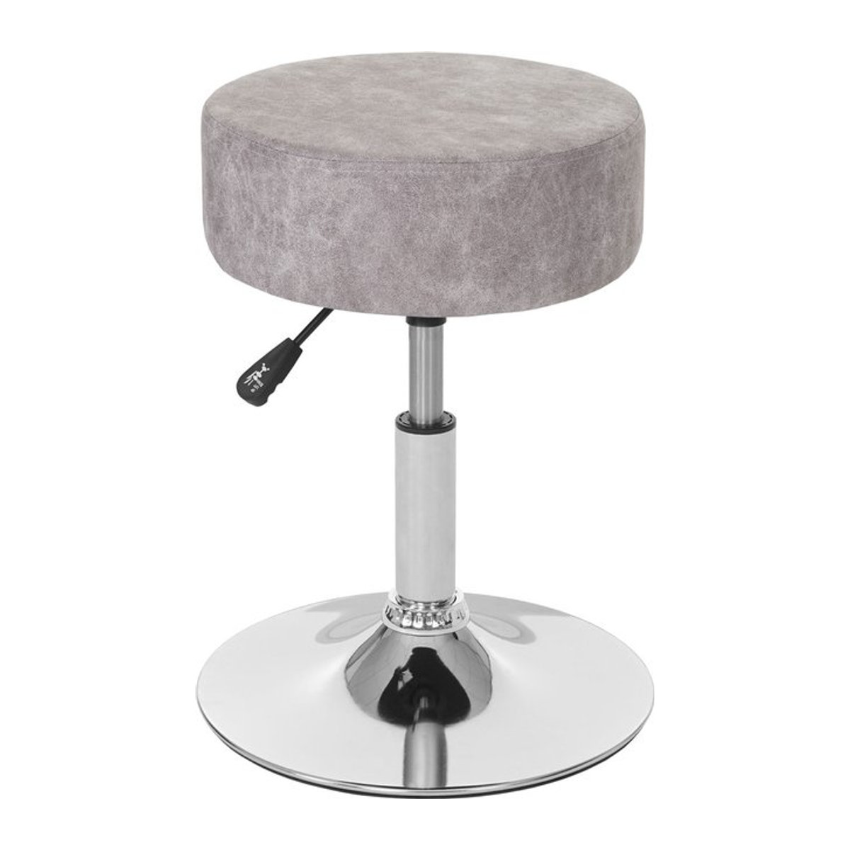 Höhenverstellbarer Sitzhocker MCW-C22 als Schminkhocker aus Wildlederimitat in Vintage Grau mit Durchmesser: 35 cm - Bild 1