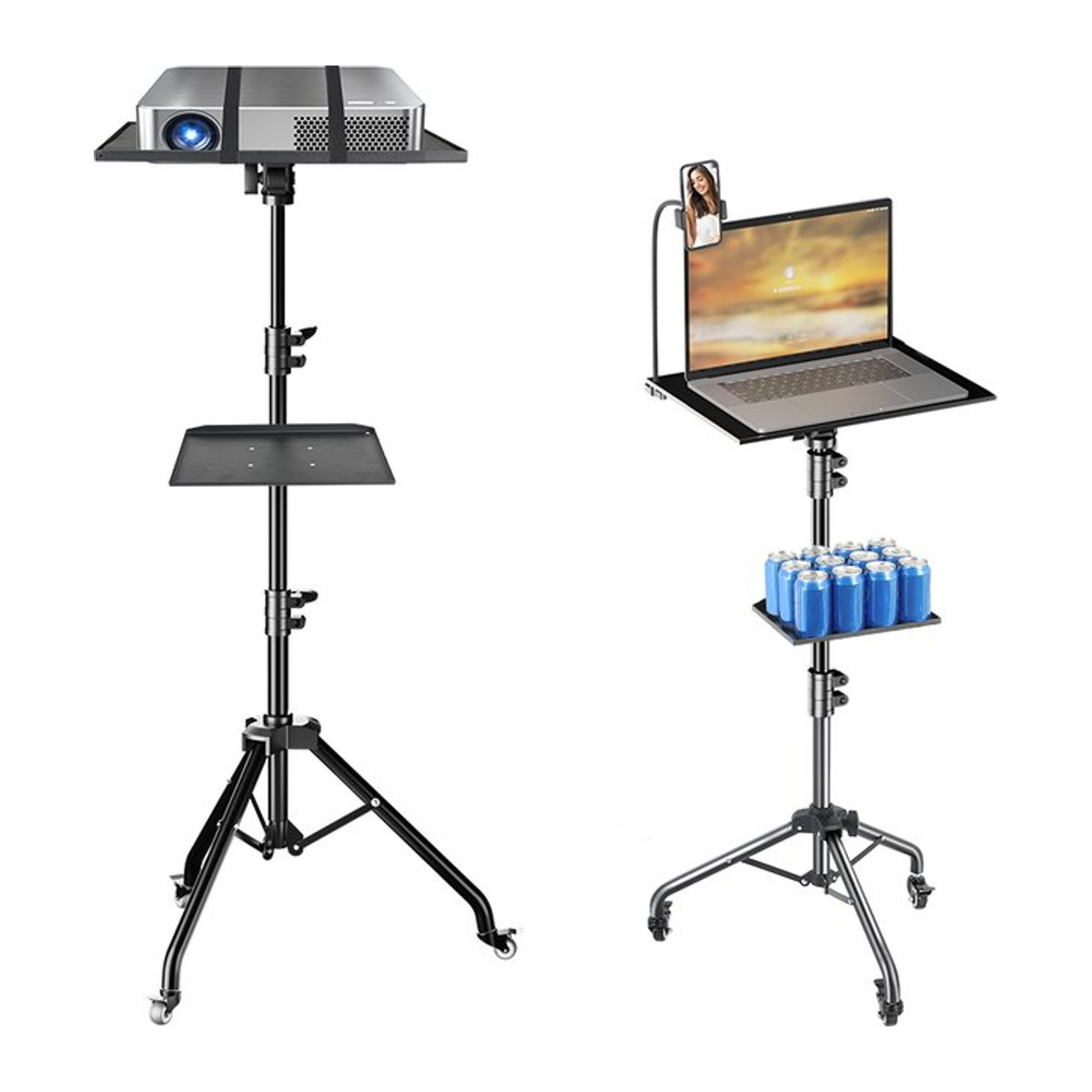Höhenverstellbares Projektor-Stativ und Laptop-Stativ von SH in Schwarz für 23 bis 63 Zoll, Höhe: 145 cm - Bild 1