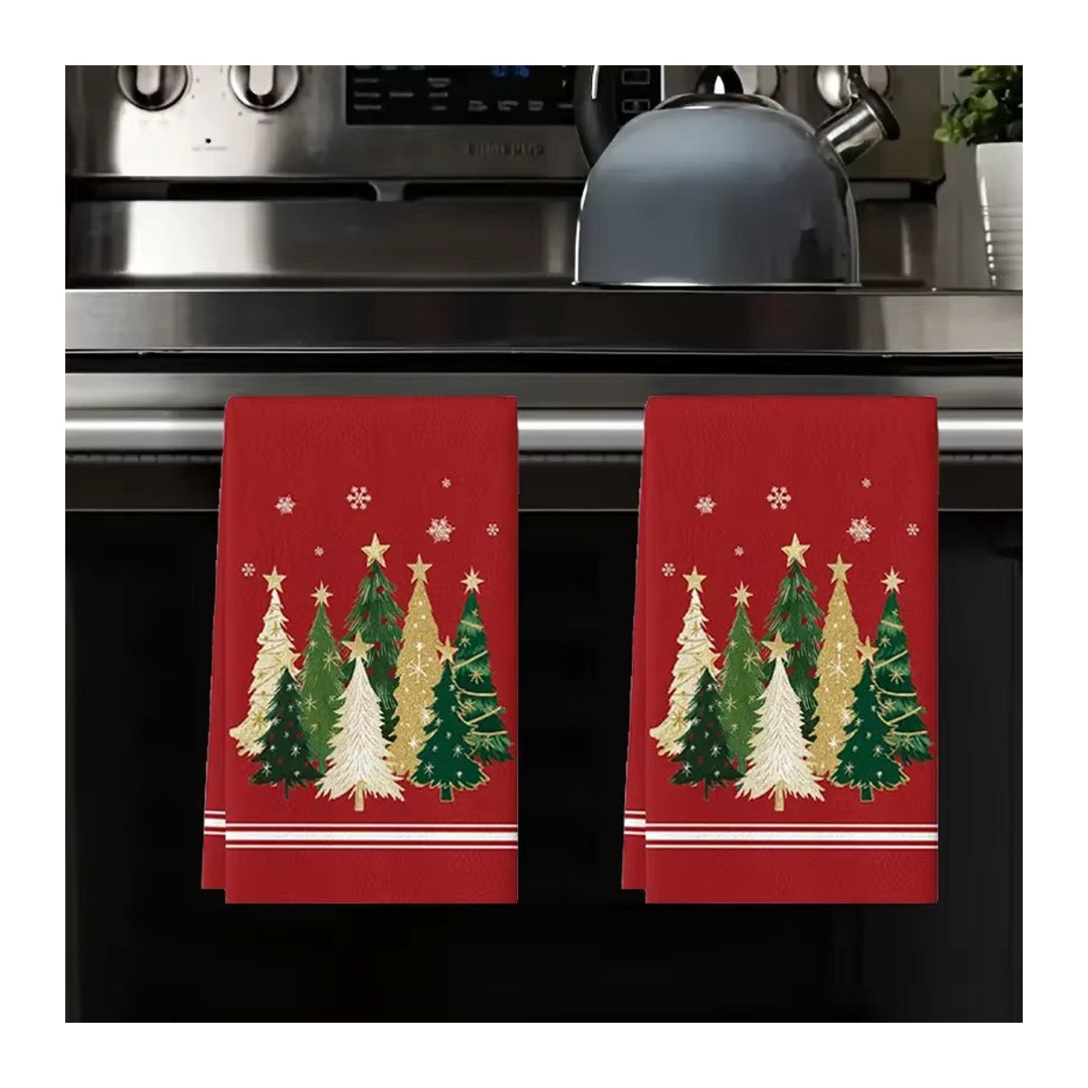 Holiday Home Essentials Set mit 2 roten Weihnachtsbaum-Küchentüchern, saugfähig, B: 40 cm, T: 60 cm - Bild 2