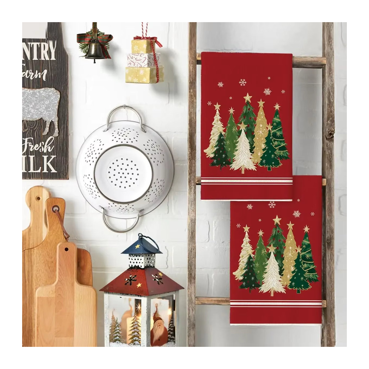 Holiday Home Essentials Set mit 2 roten Weihnachtsbaum-Küchentüchern, saugfähig, B: 40 cm, T: 60 cm - Bild 3