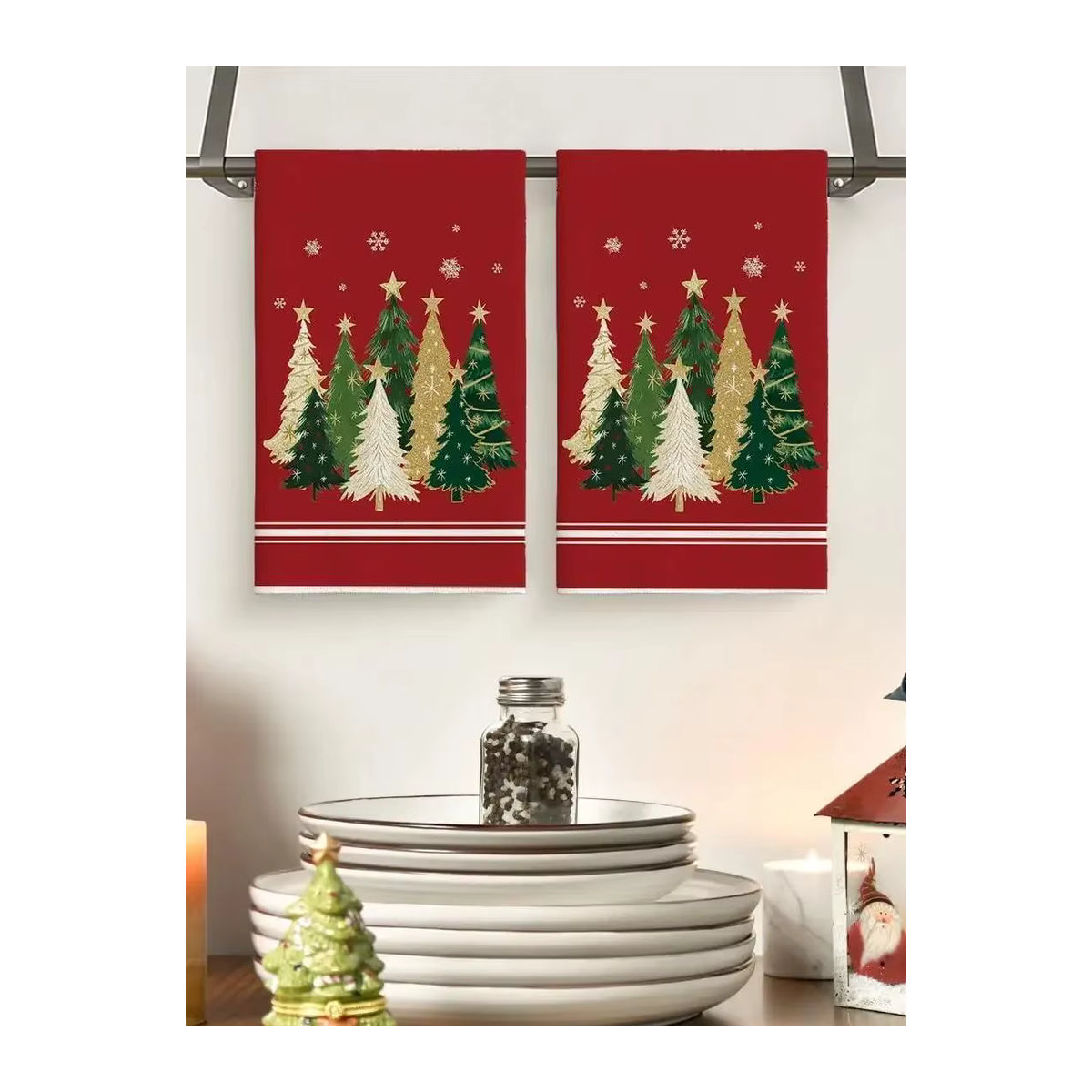 Holiday Home Essentials Set mit 2 roten Weihnachtsbaum-Küchentüchern, saugfähig, B: 40 cm, T: 60 cm - Bild 7