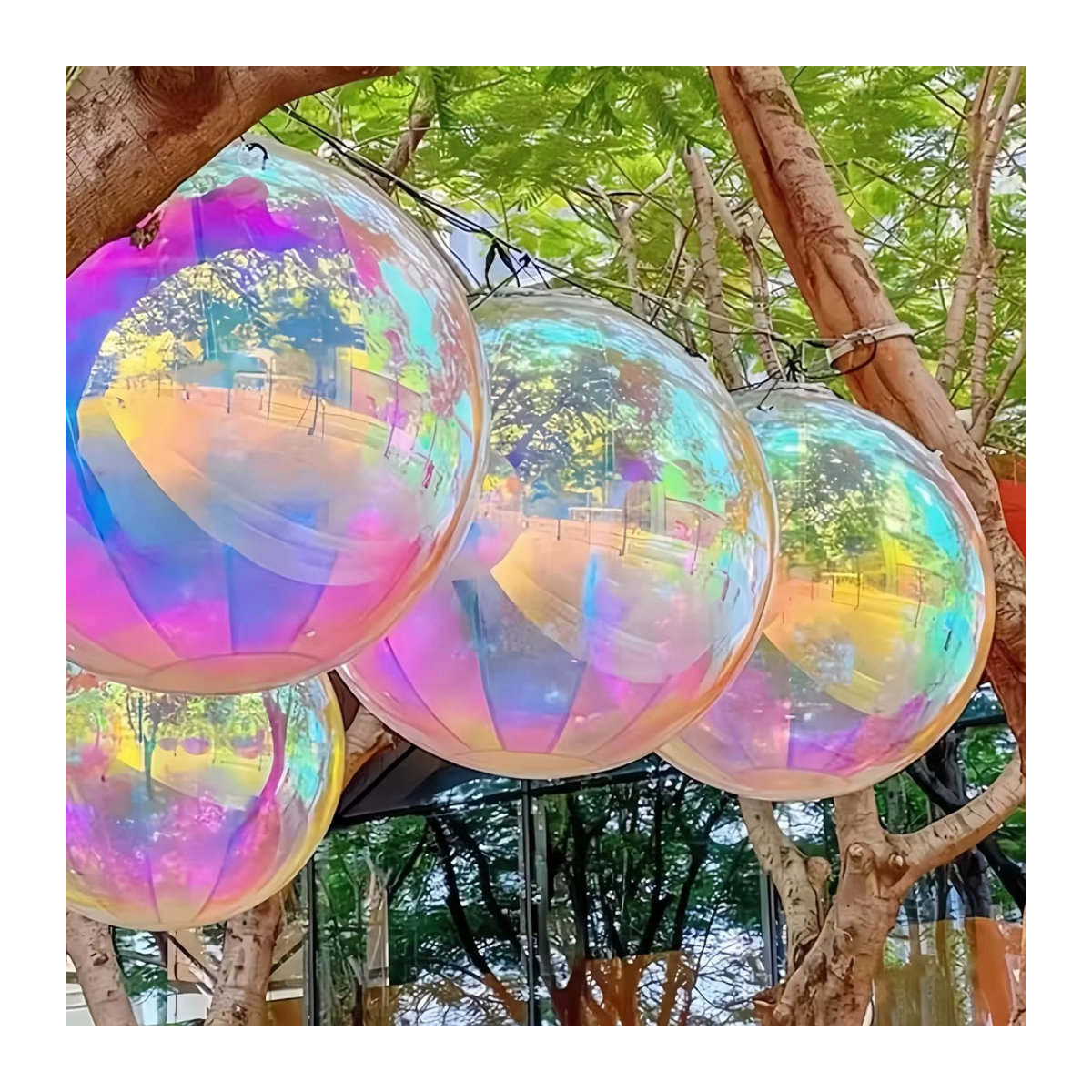 Holographische Regenbogen Folienballons in Mehrfarbig für Hochzeit und Geburtstag, runde aufblasbare Spiegelkugeln aus Kunststoff - Bild 2