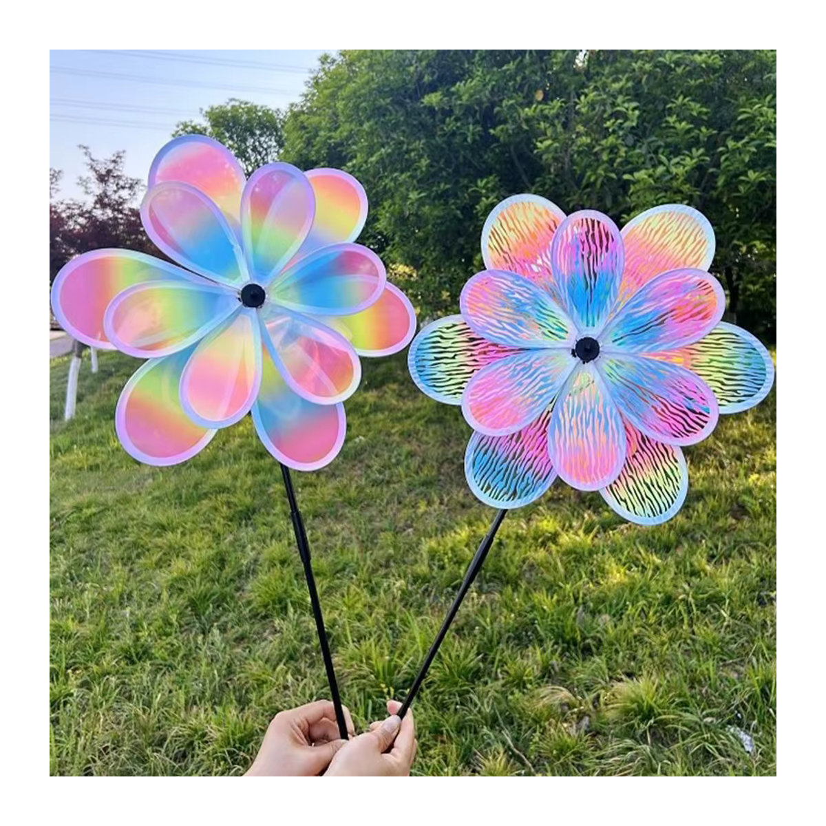 Holographischer 8-Blatt Doppelschicht Windspinner Bunt als Gartenstecker zur Vogelabwehr und Dekoration für den Außenbereich - Bild 2