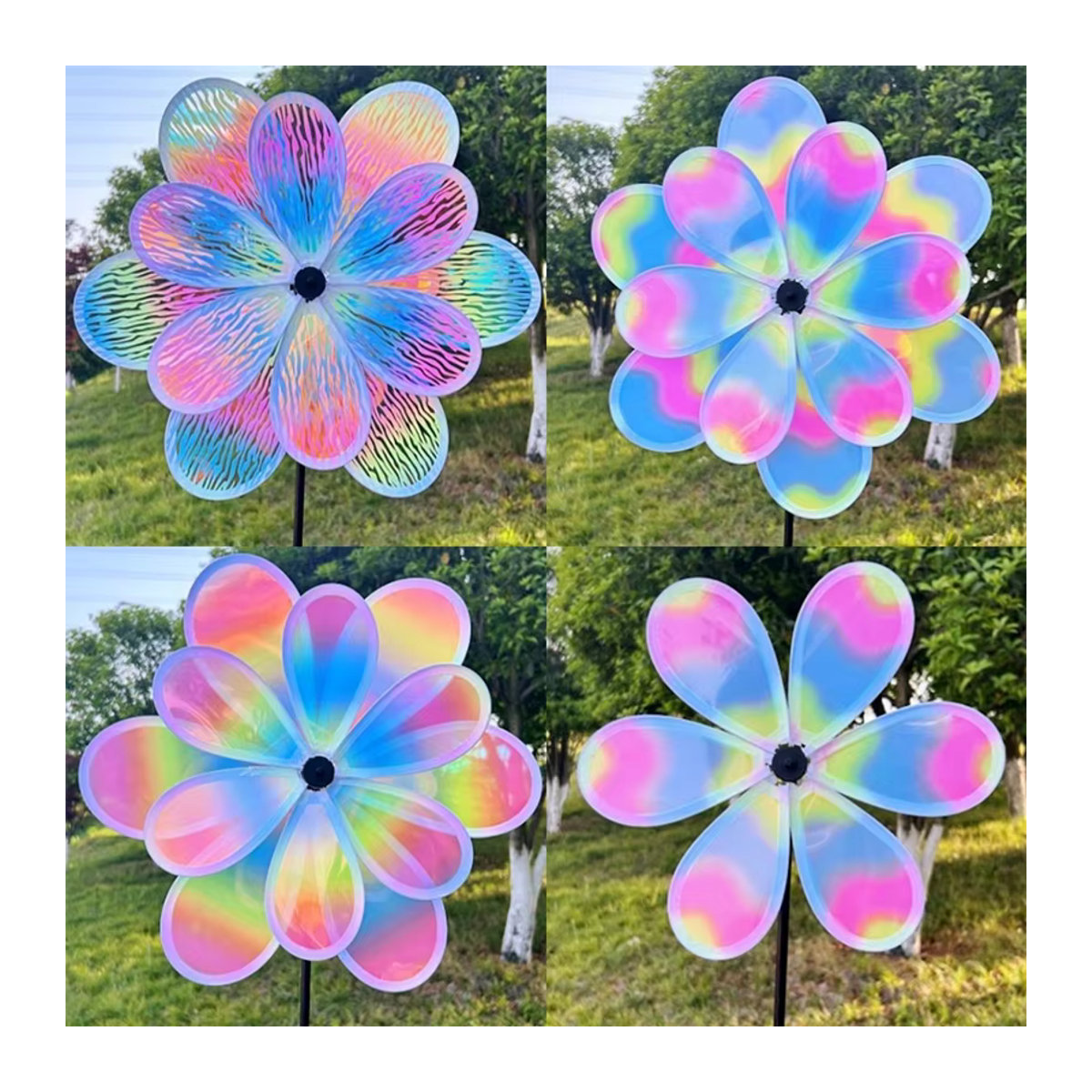 Holographischer 8-Blatt Doppelschicht Windspinner Bunt als Gartenstecker zur Vogelabwehr und Dekoration für den Außenbereich - Bild 5