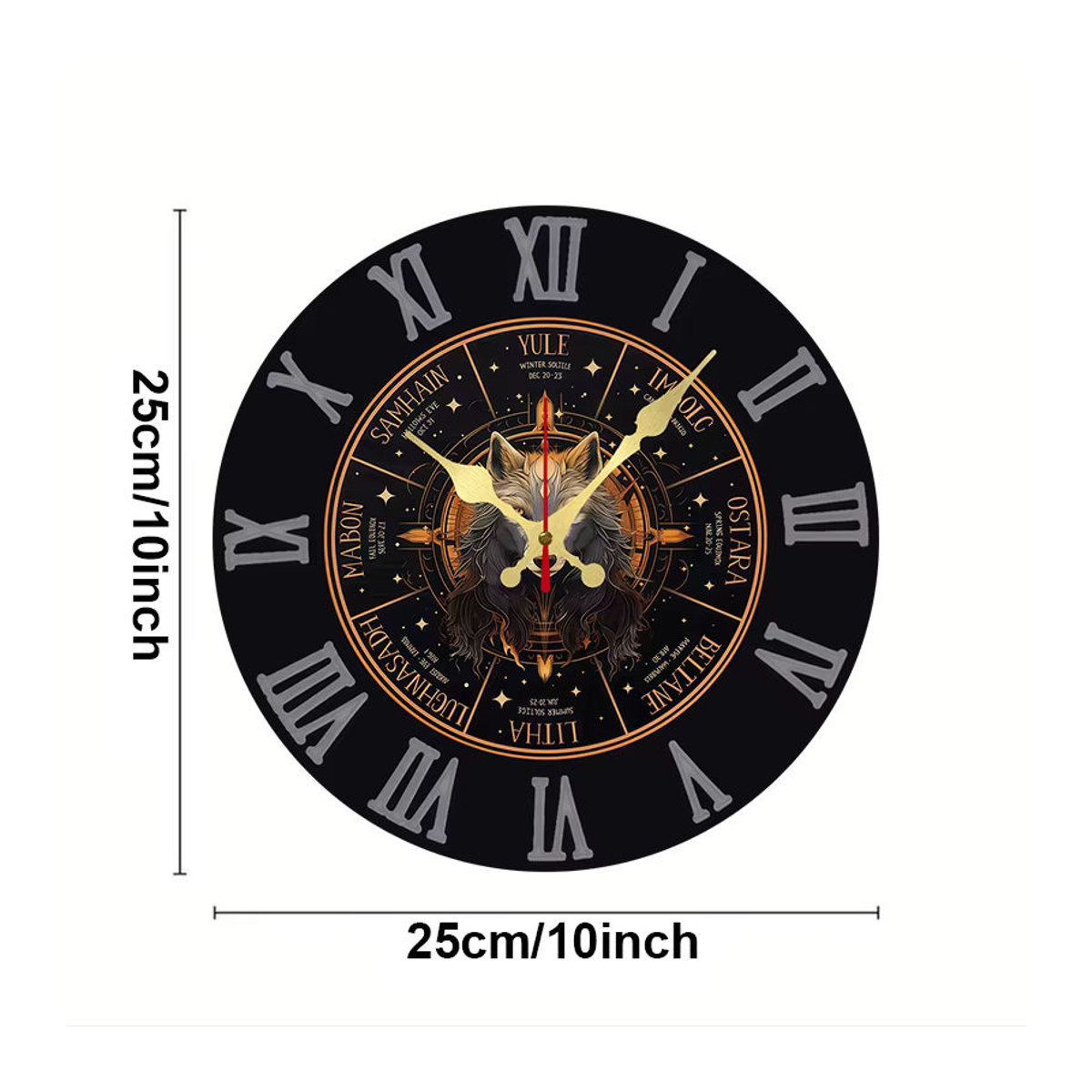 Holy Wolf King Wanduhr aus Holz, rund, analog, geräuschlos, schwarz, Vintage Design - Bild 2