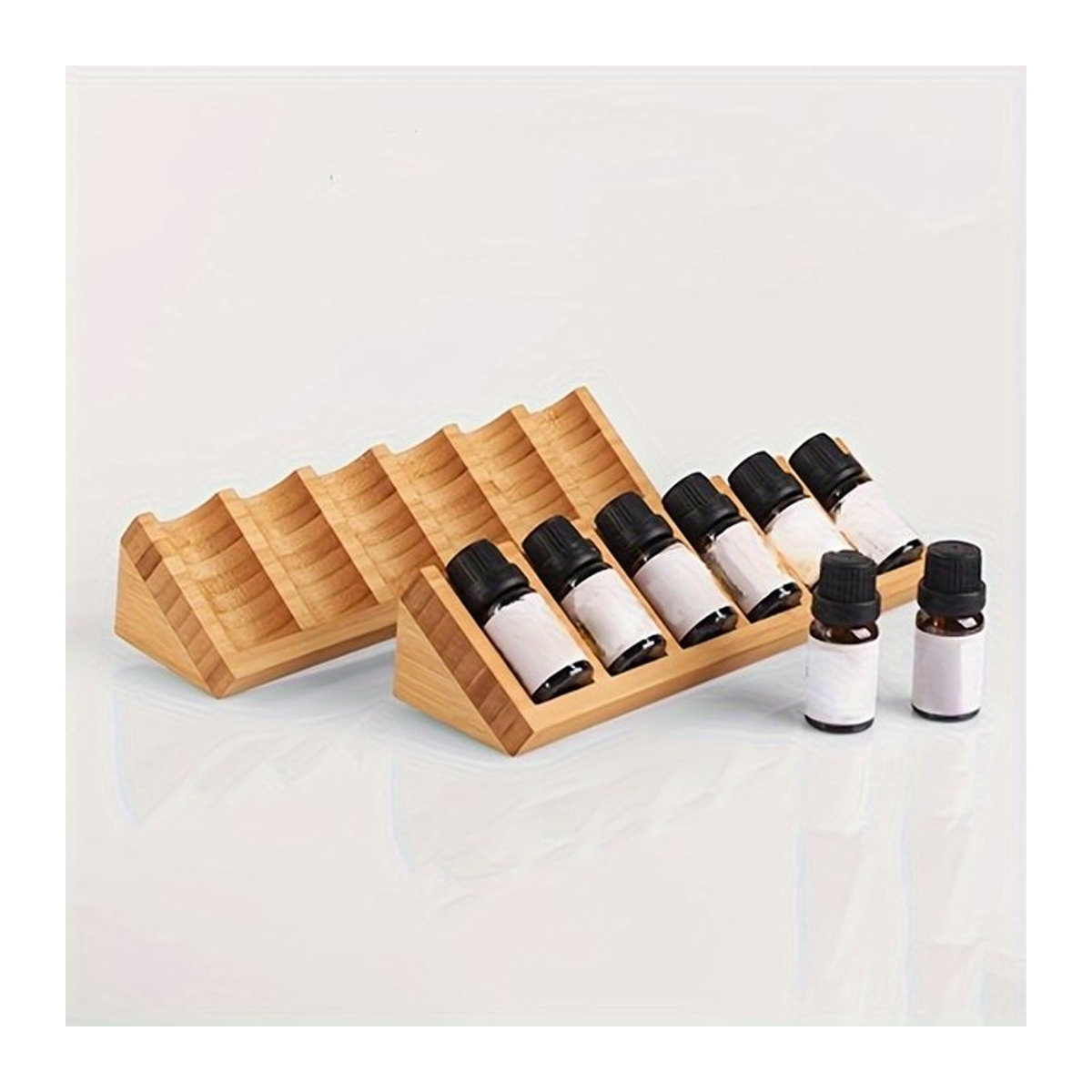 Holz-Displayständer für ätherische Öle in Dreiecksform mit 6 Fächern, Desktop-Organizer und Kosmetikvitrine aus Holz in Braun oder Beige - Bild 1