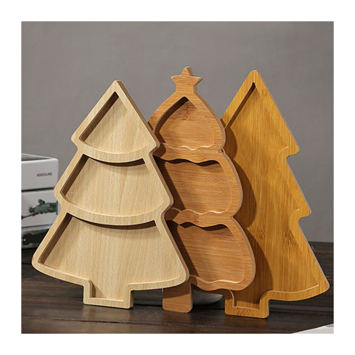 Holz Servierplatte in Baumform für Weihnachten, braune Obstschale und Snack-Platte für Dessert oder Sashimi, unregelmäßige Form - Bild 1