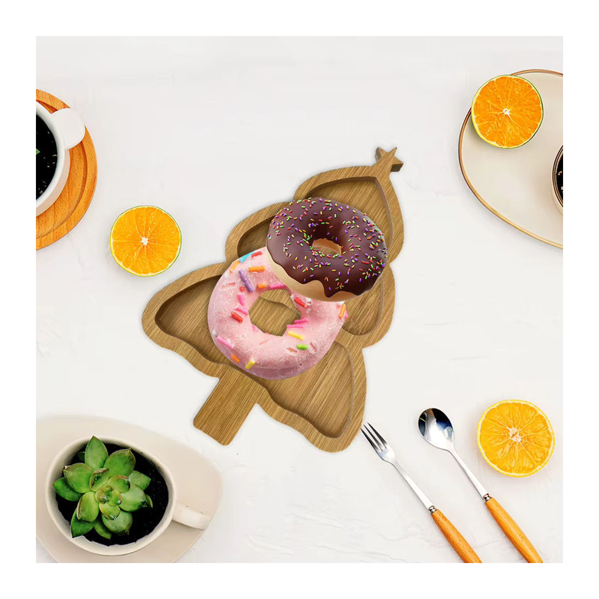Holz Servierplatte in Baumform für Weihnachten, braune Obstschale und Snack-Platte für Dessert oder Sashimi, unregelmäßige Form - Bild 3