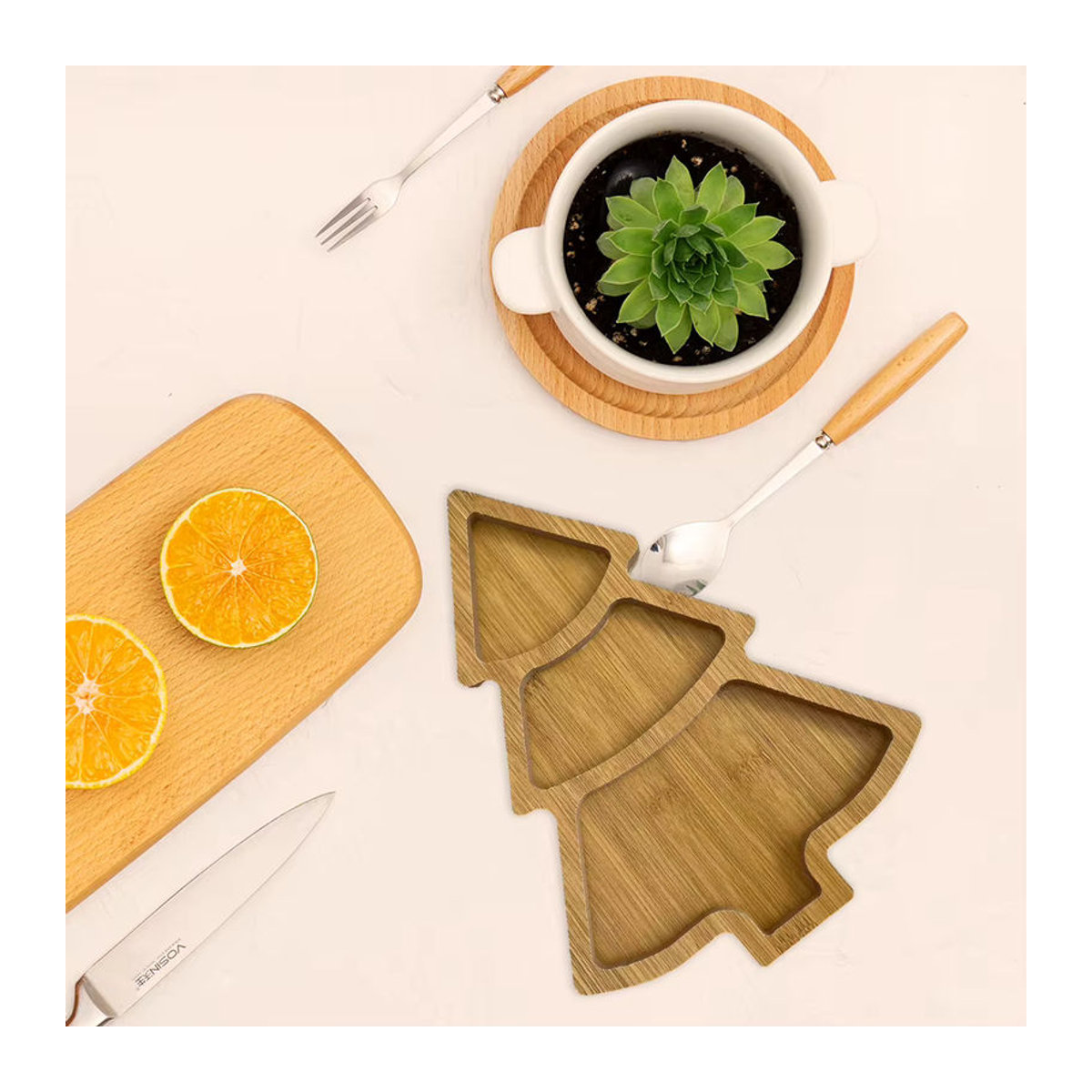 Holz Servierplatte in Baumform für Weihnachten, braune Obstschale und Snack-Platte für Dessert oder Sashimi, unregelmäßige Form - Bild 4