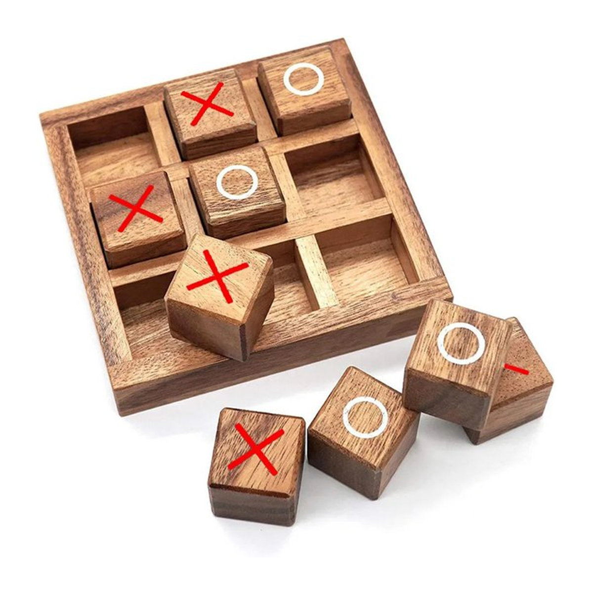Holz Tic Tac Toe Brettspiel Preschool Rainbow in Natur und Nussbaum für die Familie - Bild 1