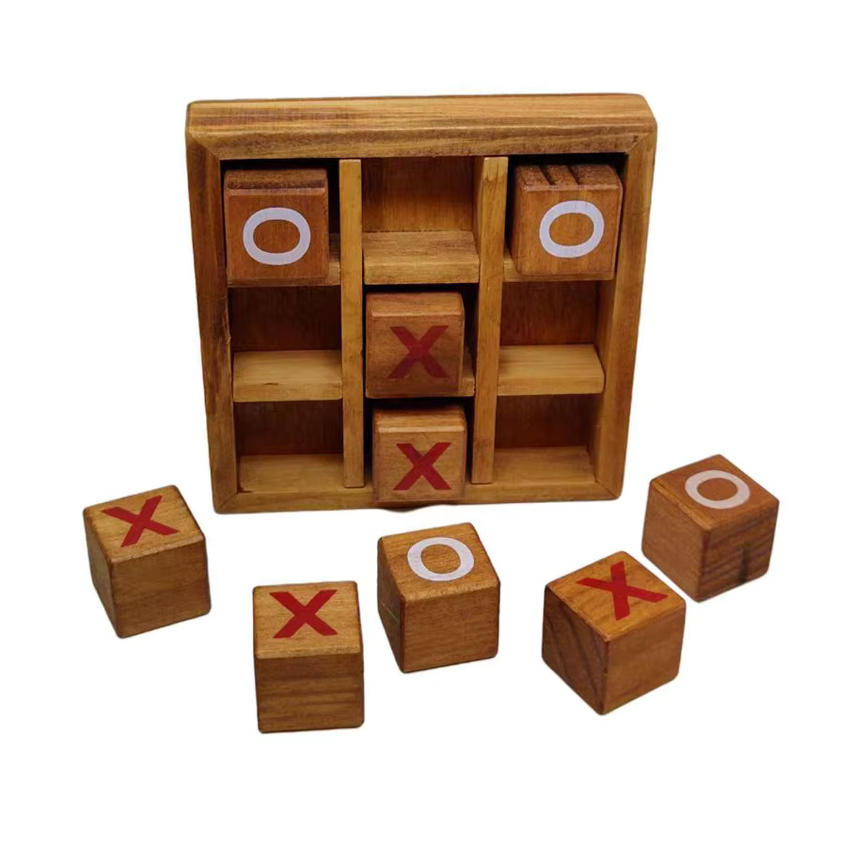 Holz Tic Tac Toe Brettspiel Preschool Rainbow in Natur und Nussbaum für die Familie - Bild 5