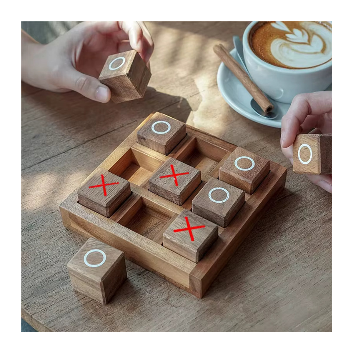Holz Tic Tac Toe Brettspiel Preschool Rainbow in Natur und Nussbaum für die Familie - Bild 6