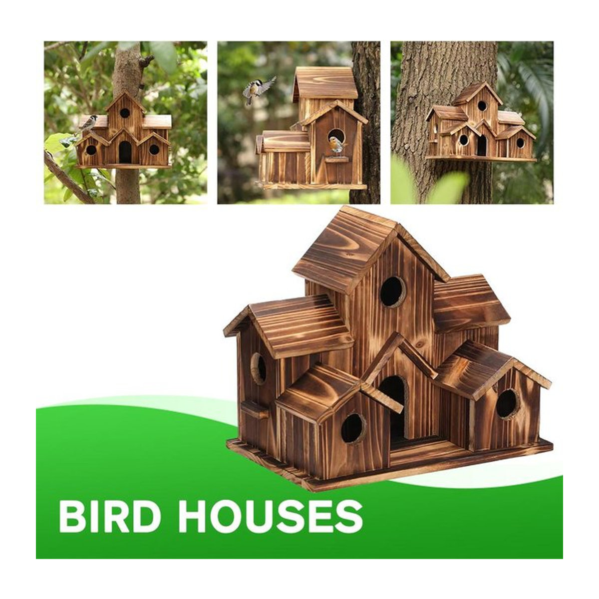 Holz Vogelhaus für den Garten mit 5 Nistlöchern in Braun für Finken und Blaumeisen - Bild 1