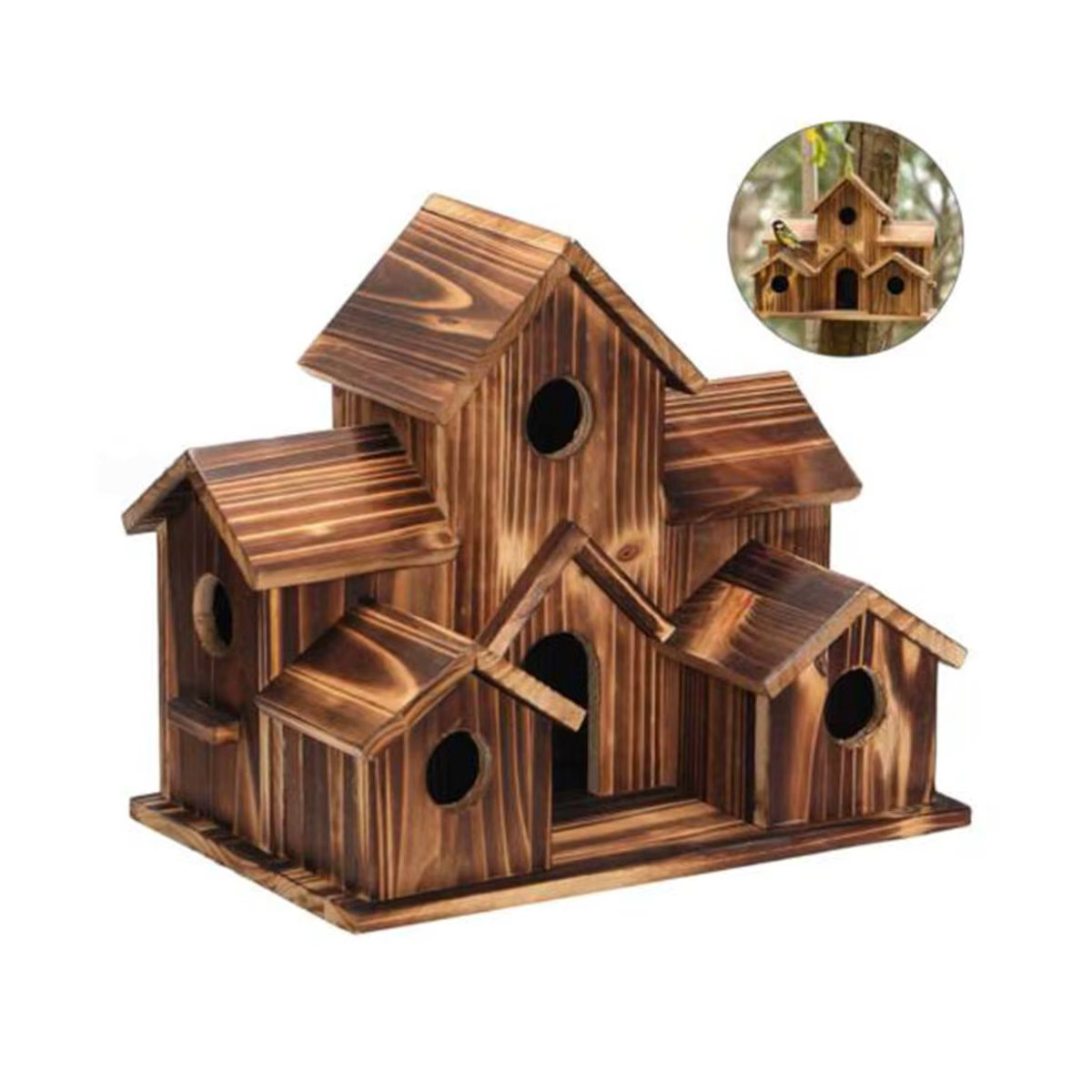 Holz Vogelhaus für den Garten mit 5 Nistlöchern in Braun für Finken und Blaumeisen - Bild 2