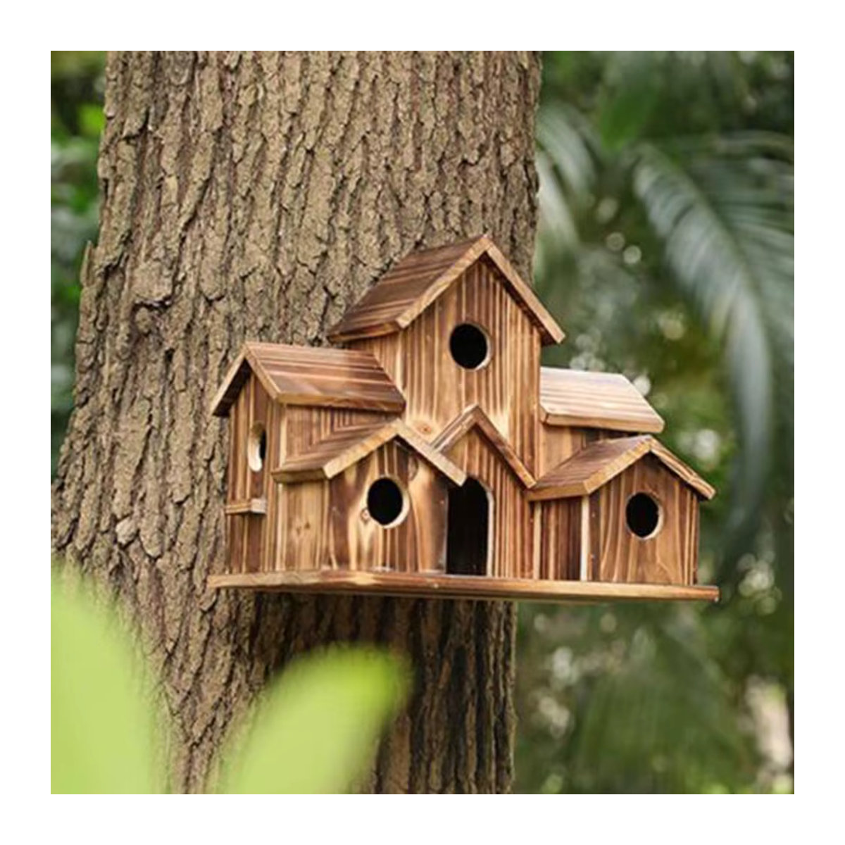 Holz Vogelhaus für den Garten mit 5 Nistlöchern in Braun für Finken und Blaumeisen - Bild 3
