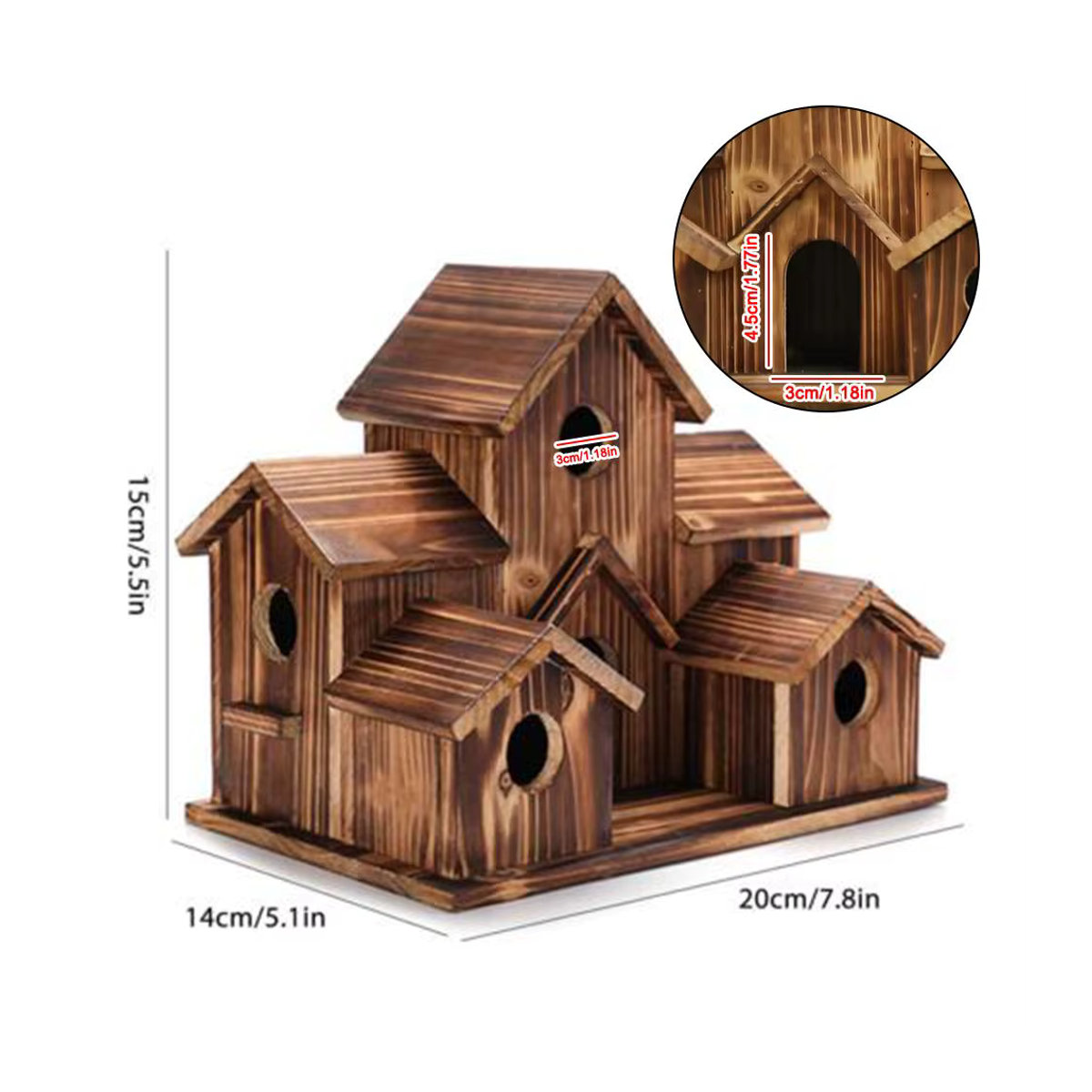 Holz Vogelhaus für den Garten mit 5 Nistlöchern in Braun für Finken und Blaumeisen - Bild 6
