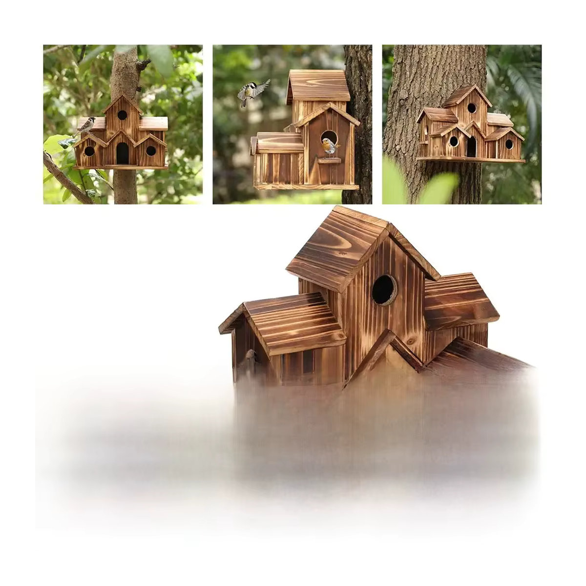 Holz Vogelhaus für den Garten mit 5 Nistlöchern in Braun für Finken und Blaumeisen - Bild 7