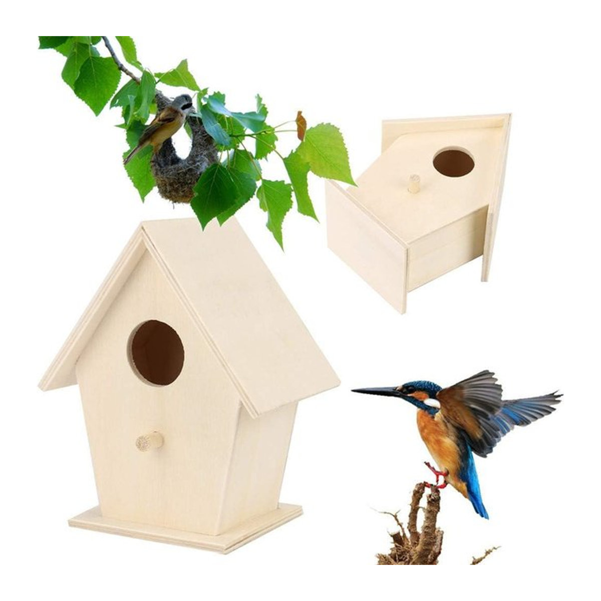 Holz Vogelhaus in Natur für den Garten als dekorative Vogelnest Box zum Aufhängen - Bild 1