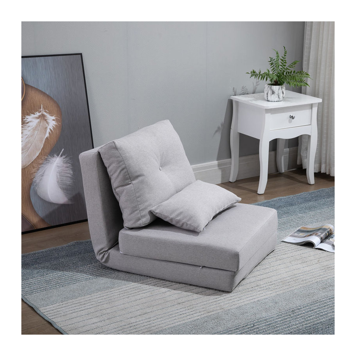 HOMCOM 2-in-1 Bodensessel und Schlafsofa mit verstellbarer Rückenlehne und Zierkissen, Leinen, Grau - Bild 2