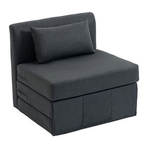 HOMCOM 2-in-1 Schlafsessel und klappbares Sofa-Bett mit Leinenstruktur in Anthrazit und Grau, modernes gepolstertes Gästebett, B/T/H: 80 x 75 x 74 cm