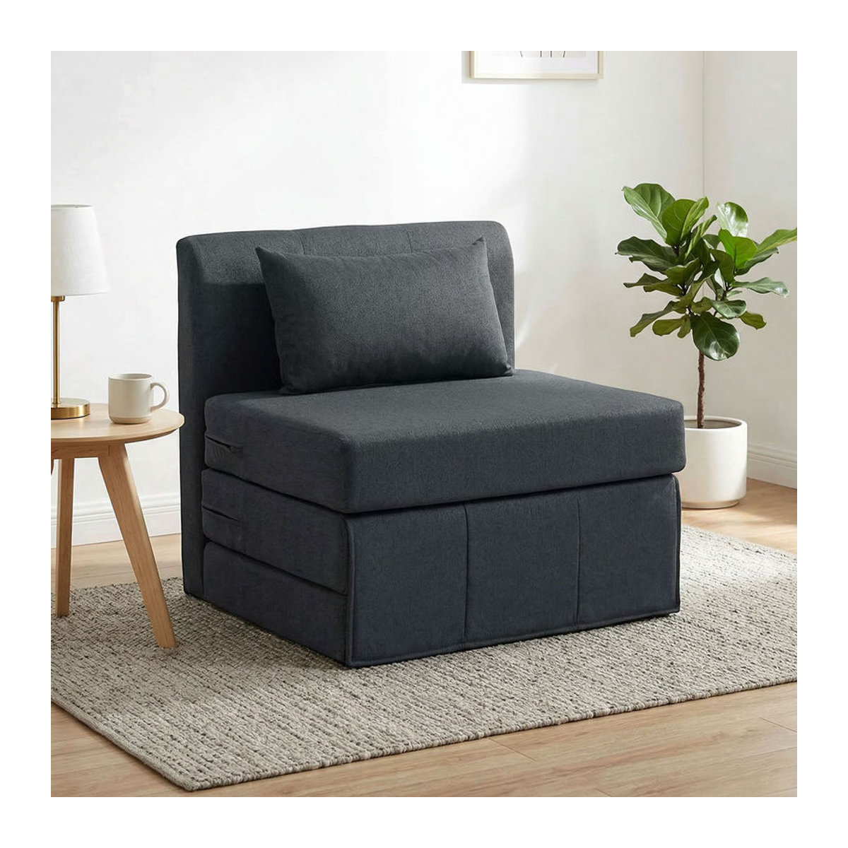 HOMCOM 2-in-1 Schlafsessel und klappbares Sofa-Bett mit Leinenstruktur in Anthrazit und Grau, modernes gepolstertes Gästebett, B/T/H: 80 x 75 x 74 cm - Bild 2