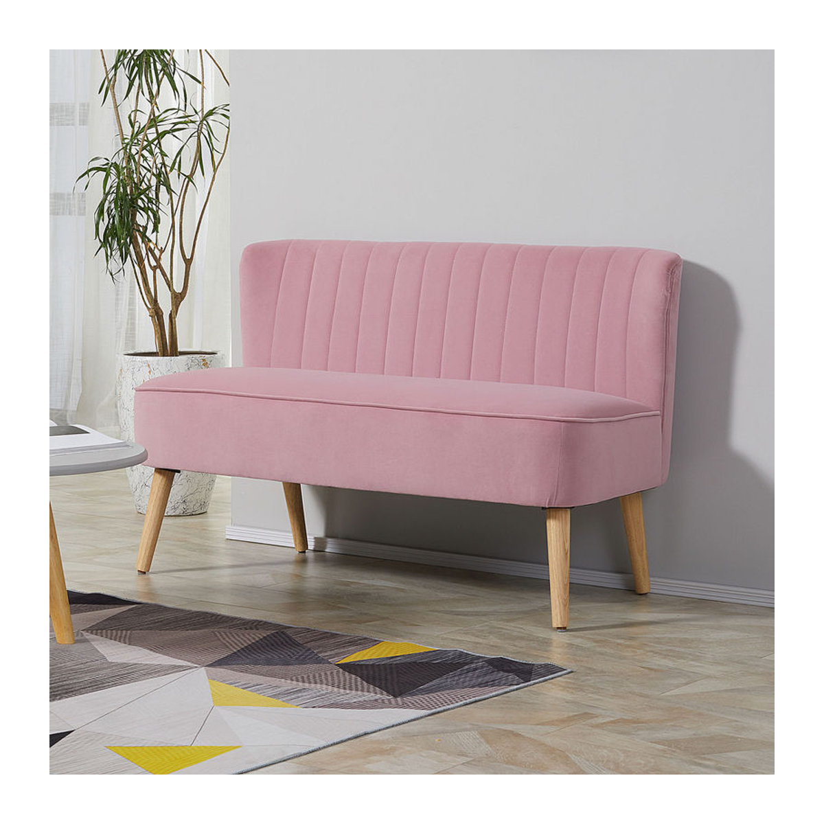 HOMCOM 2-Sitzer Loungesofa in Samt-Optik, modernes Polstersofa für Wohnzimmer und kleine Räume, Rosa, B/T/H: 117 x 56,5 x 77 cm - Bild 1