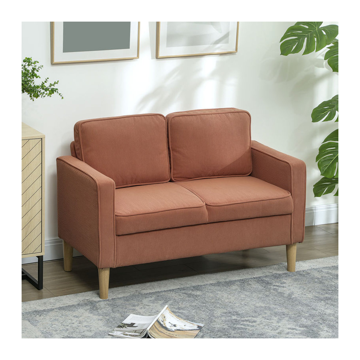 HOMCOM 2-Sitzer Polstersofa in Cordoptik mit Stauraum und Kissen, modernes Loungesofa für Wohnzimmer und Schlafzimmer, Rosa, B/T/H: 117 x 63 x 79 cm - Bild 2