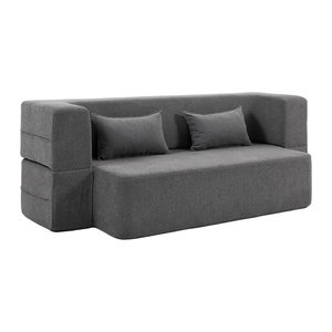 HOMCOM 2-Sitzer Schlafsofa aus weichem Chenille in Grau mit 2 Kissen und hochdichtem Schaumstoff